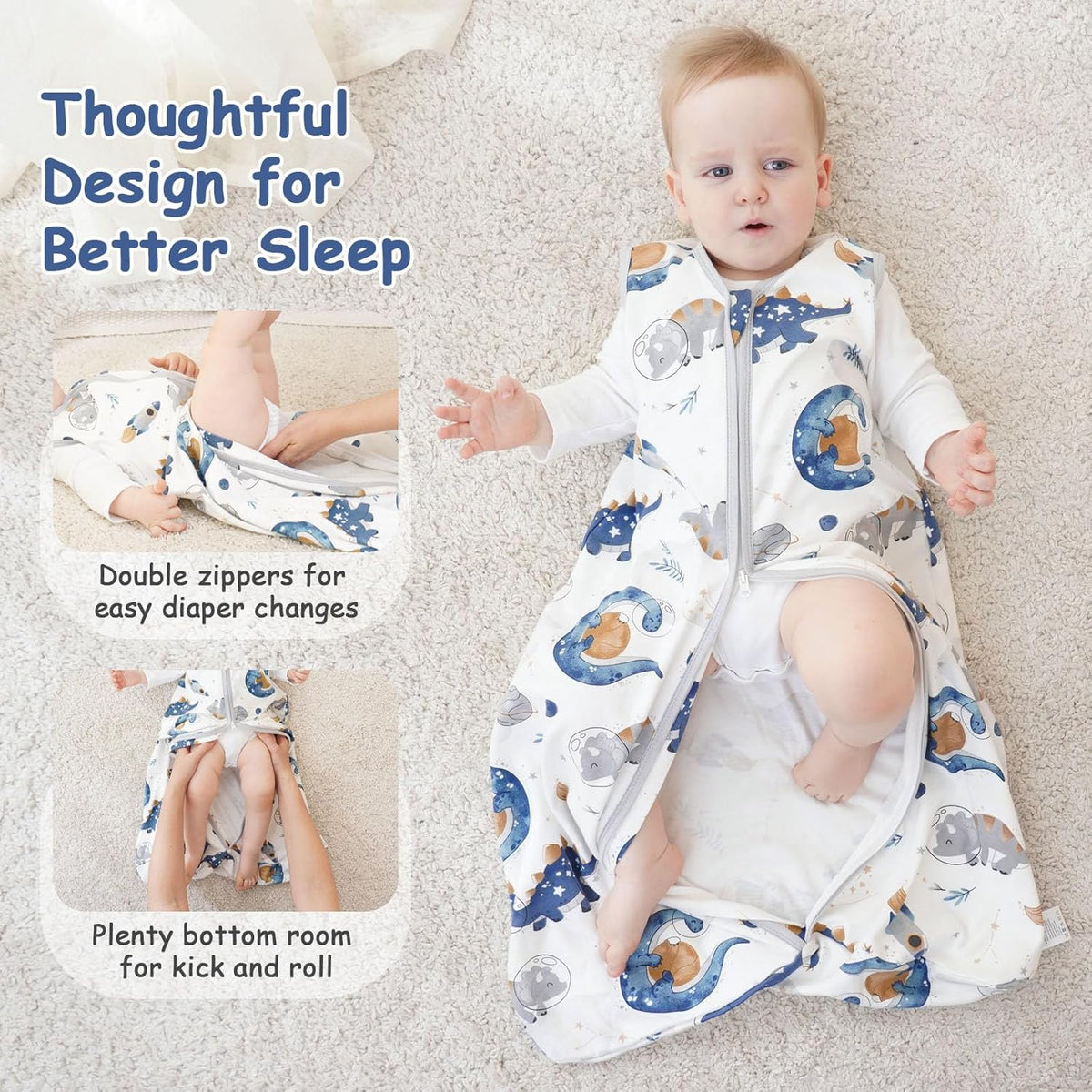 Looxii Baby Sleep Sack - 0.5 TOG Cotton Wearable Blanket | 3-Pack Lightweight Toddler Sleeping Bag for 12-18 Months