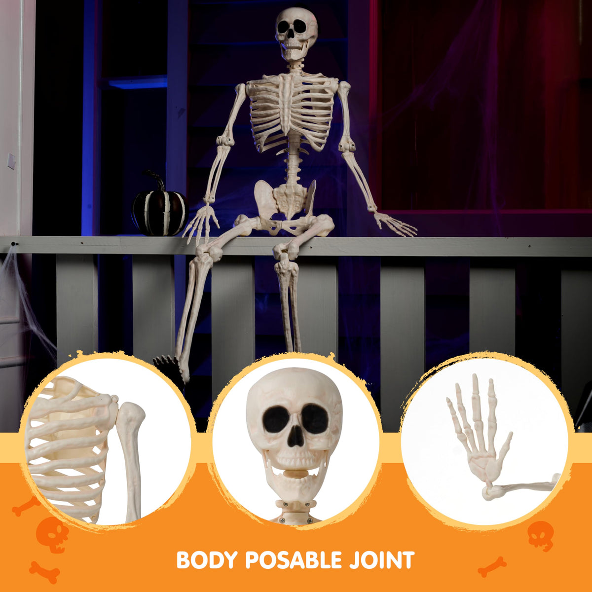 JOYIN 36" Halloween Skeleton Decor, 3FT Full Body Stayable Movable Joints, Posable Hanging Skeletons for Halloween Decoration, Yard, Graveyard, Haunted House Props, Spooky Scene Party Favor