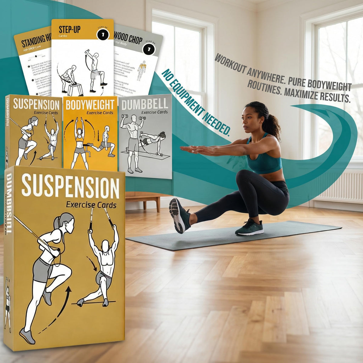 ELAORY Bodyweight & Dumbbell & Suspension1 Workout Cards - 150 Large 5"x3.5" Exercise Cards with 36 Strength Moves, Home & Gym Fitness Cards for Men & Women, Beginner Fitness Guide