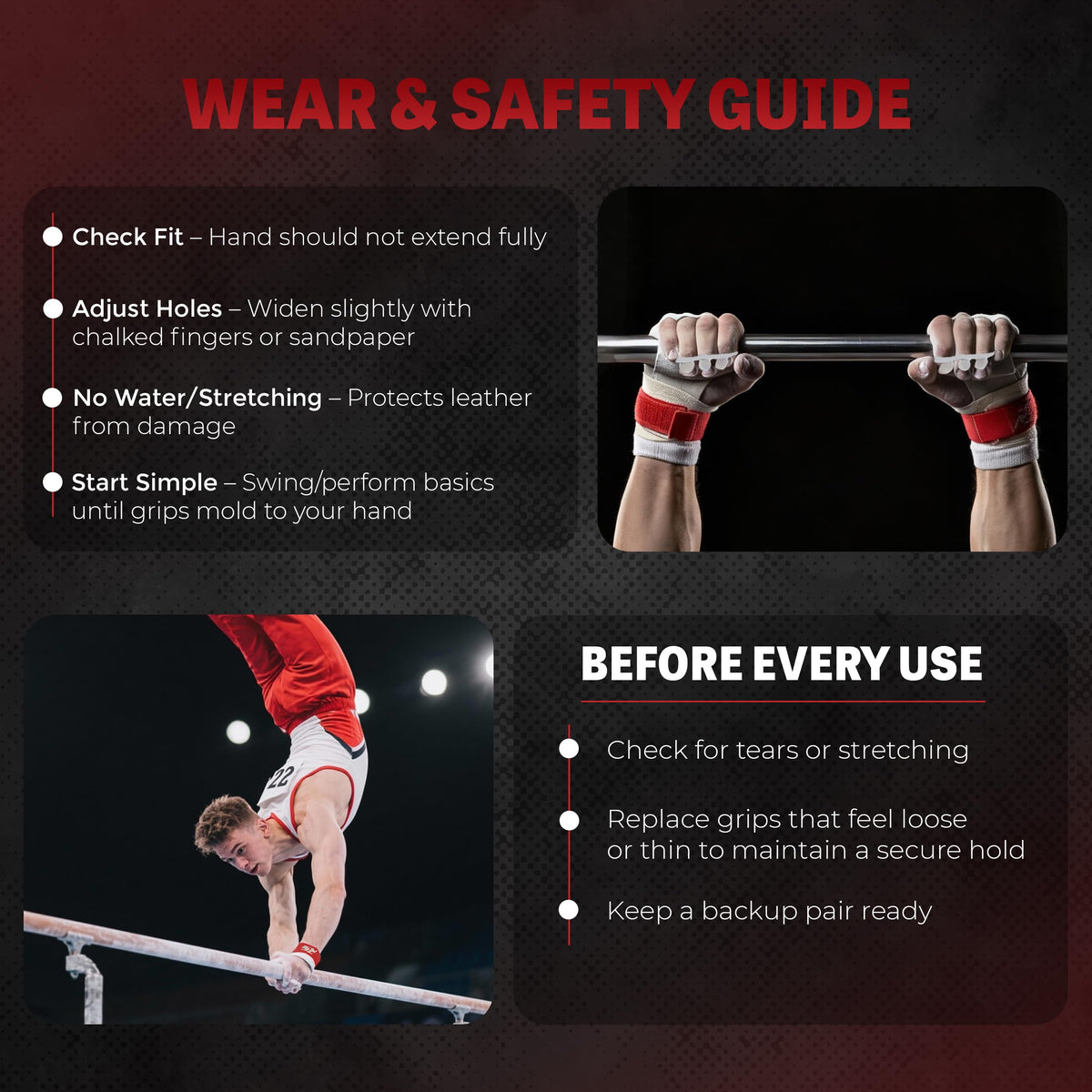 Reisport High Bar Gymnastics Grips for Men - Premium Leather Hand Grips for Gymnastics Bars Gymnastics Equipment & Accessories for Advanced Gymnasts