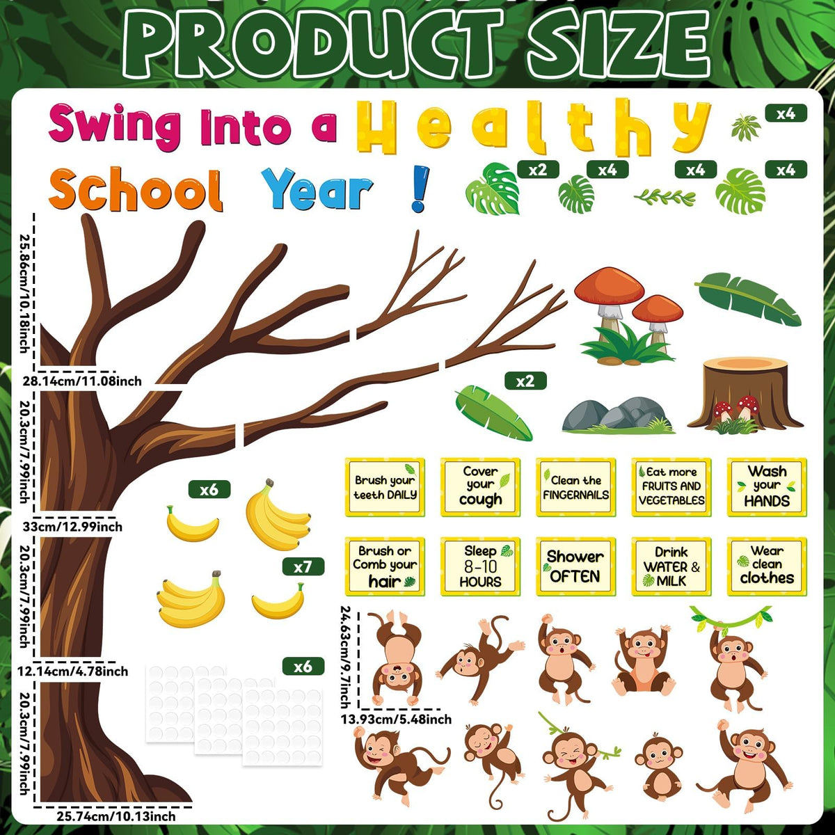 gisgfim Monkey Health Bulletin Board Set Healthy Habits Classroom Decoration Jungle Animal Paper Cutouts for Back to School Swing Into a Healthy School Year Tree Wall Chalkboard Decor Teacher Supply
