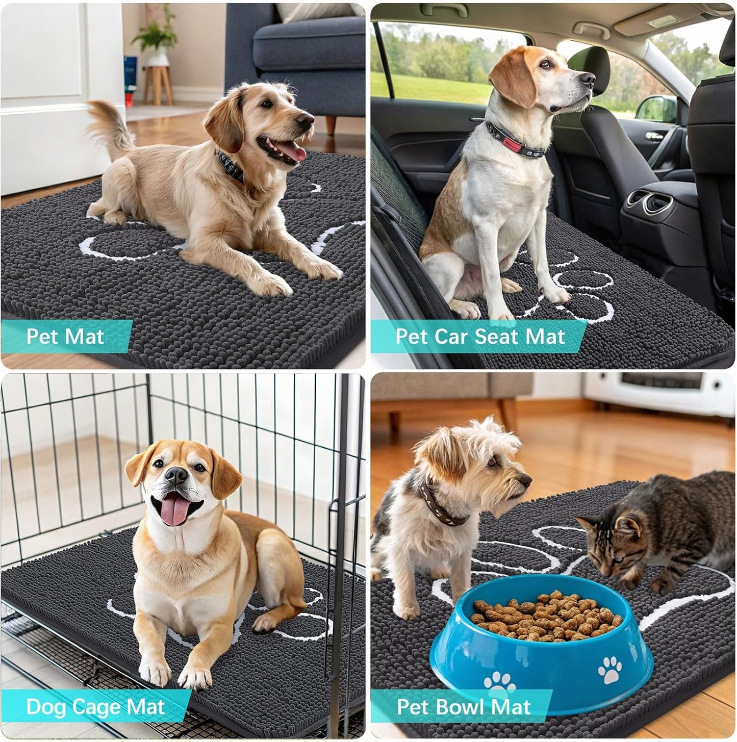 OLANLY Dog Door Mat - Absorbent Non-Slip Chenille for Muddy Paws | 70x32 Dark Grey Paw Print Design