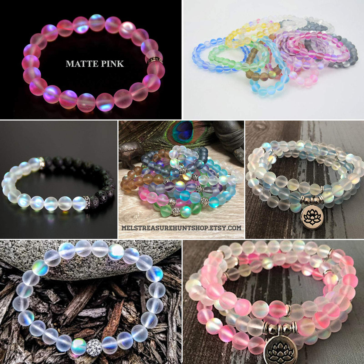 Matte Mixed Color Aurora Crystal Glass Beads, 6MM Frosted Glitter Shining Mermaid Round Loose Beads, Rainbow Holographic Synthetic Moonstone for Jewelry Making DIY Bracelet