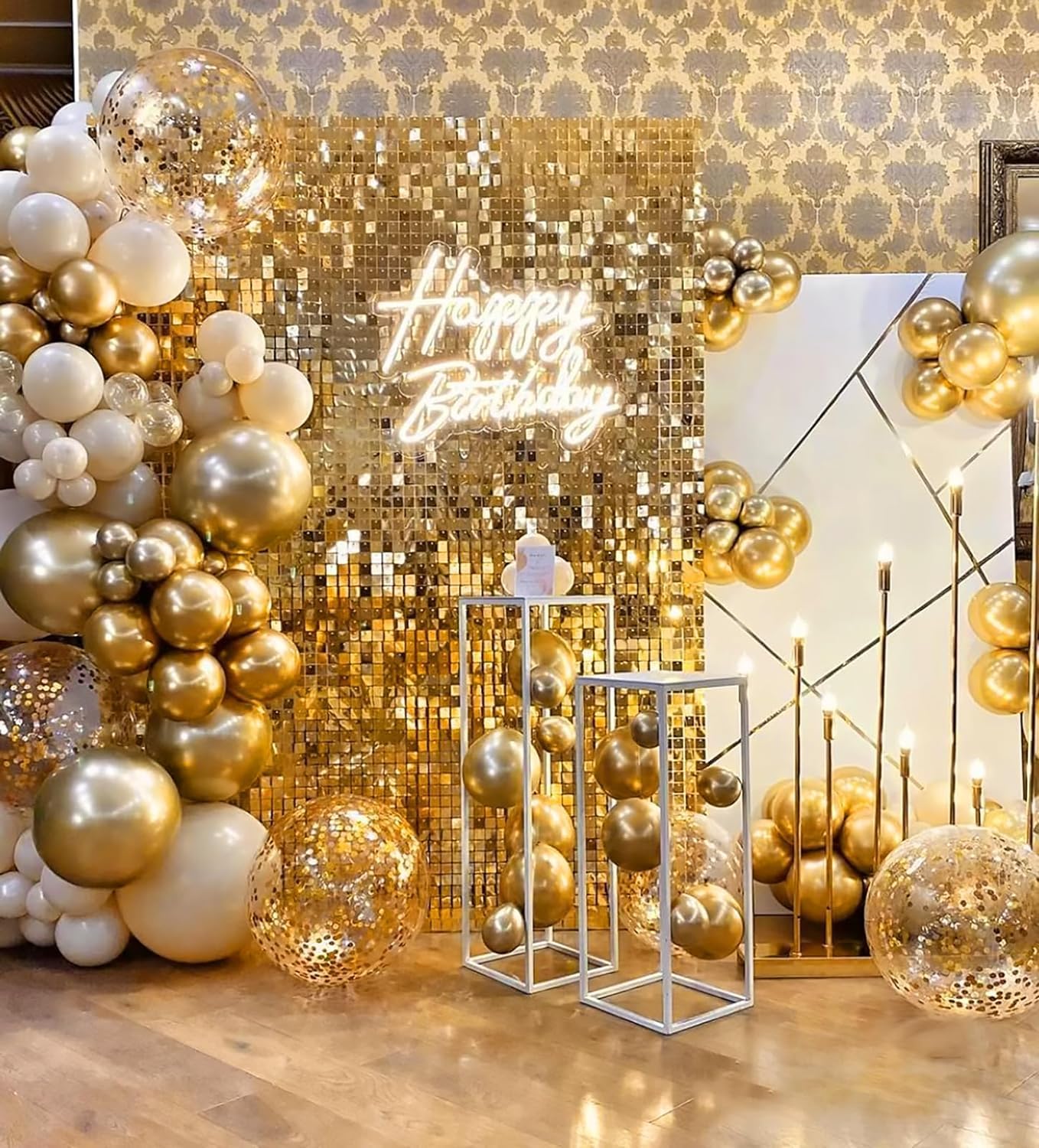 BAUANOOY Metallic Gold Balloons - 100pcs Chrome 12 Inch Balloons with Gold Ribbon for Celebrations