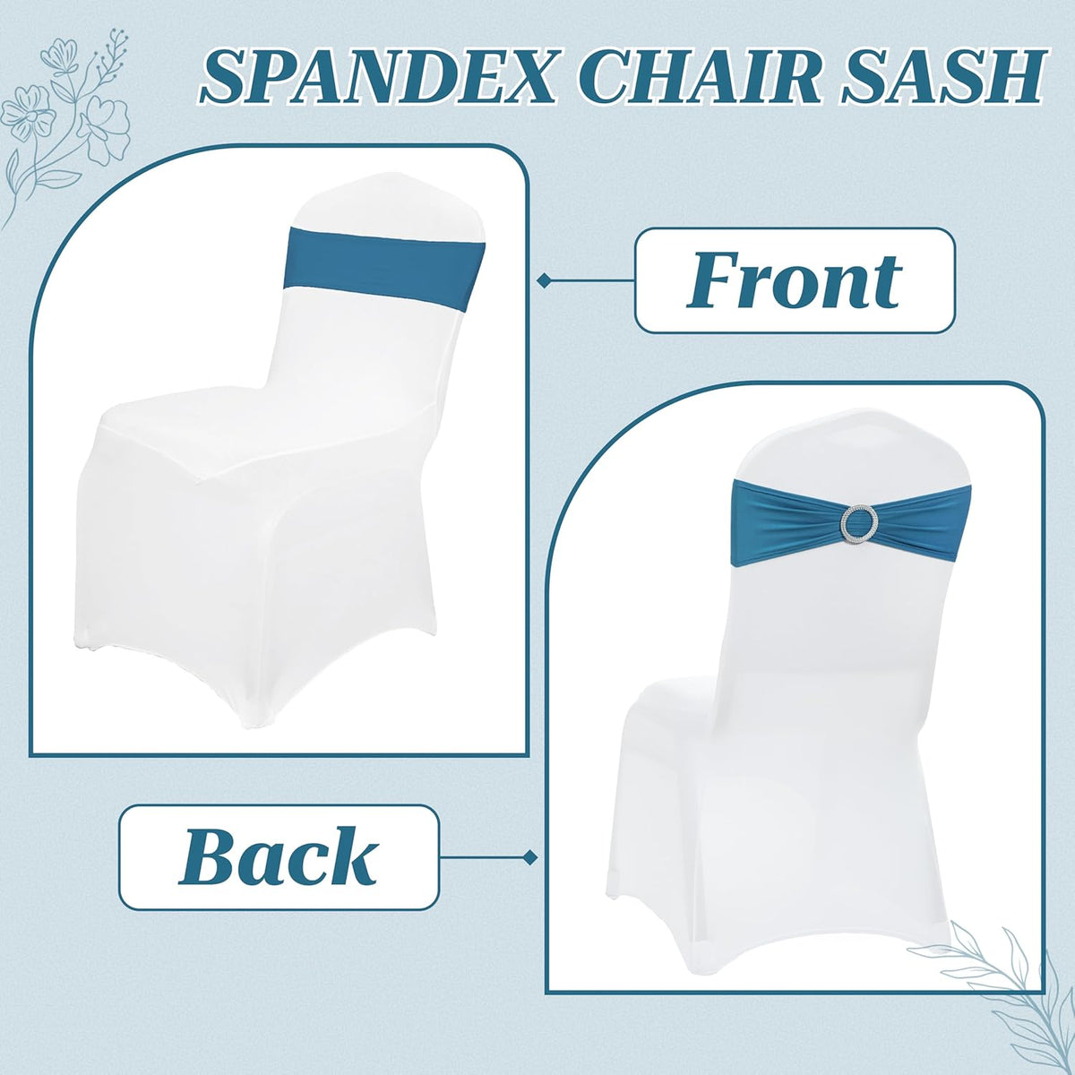 MDS Spandex Chair Sashes - Pack of 200 Elastic Stretch Bows with Buckle Slider for Wedding Decor - Dark Teal
