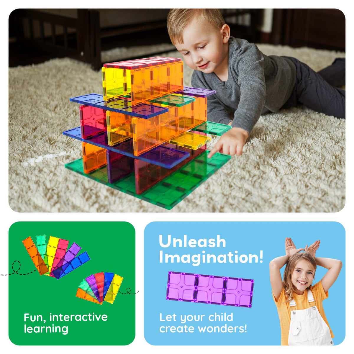 PicassoTiles Large Stabilizer Building Block Base Magnetic Building Block Tiles Jumbo XL Plate Foundation Kit Magnet Tile Stacking STEM Toy Set Compatible Education Construction Learning Square Set