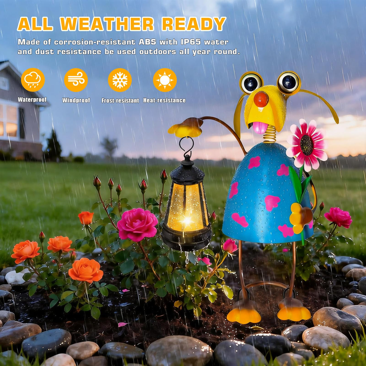 Solar Garden Lights Dog Statue with Solar Lantern Lights,13.38in Tall Dog Decor Outdoor Figurine Lights,Birthday Gifts for Women Mom Grandma,Big Metal Decorative Stakes for Patio,Porch,Yard Art,Lawn