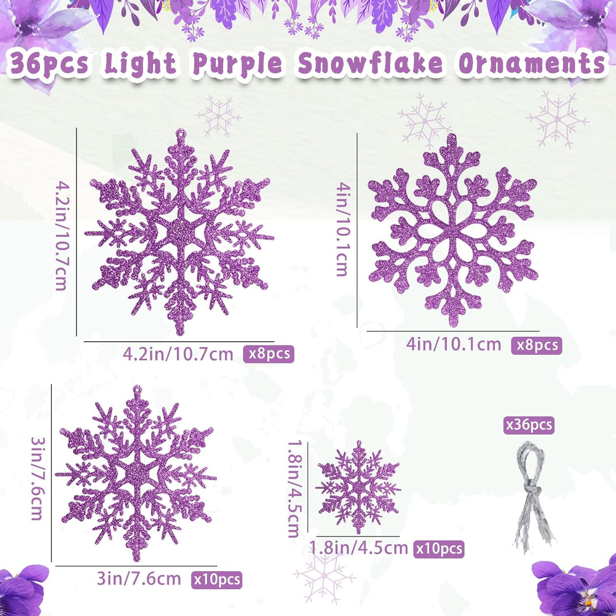 Skiennix 36pcs Christmas Light Purple Snowflake Ornaments - Plastic Hanging Decor for Holiday Home & Parties