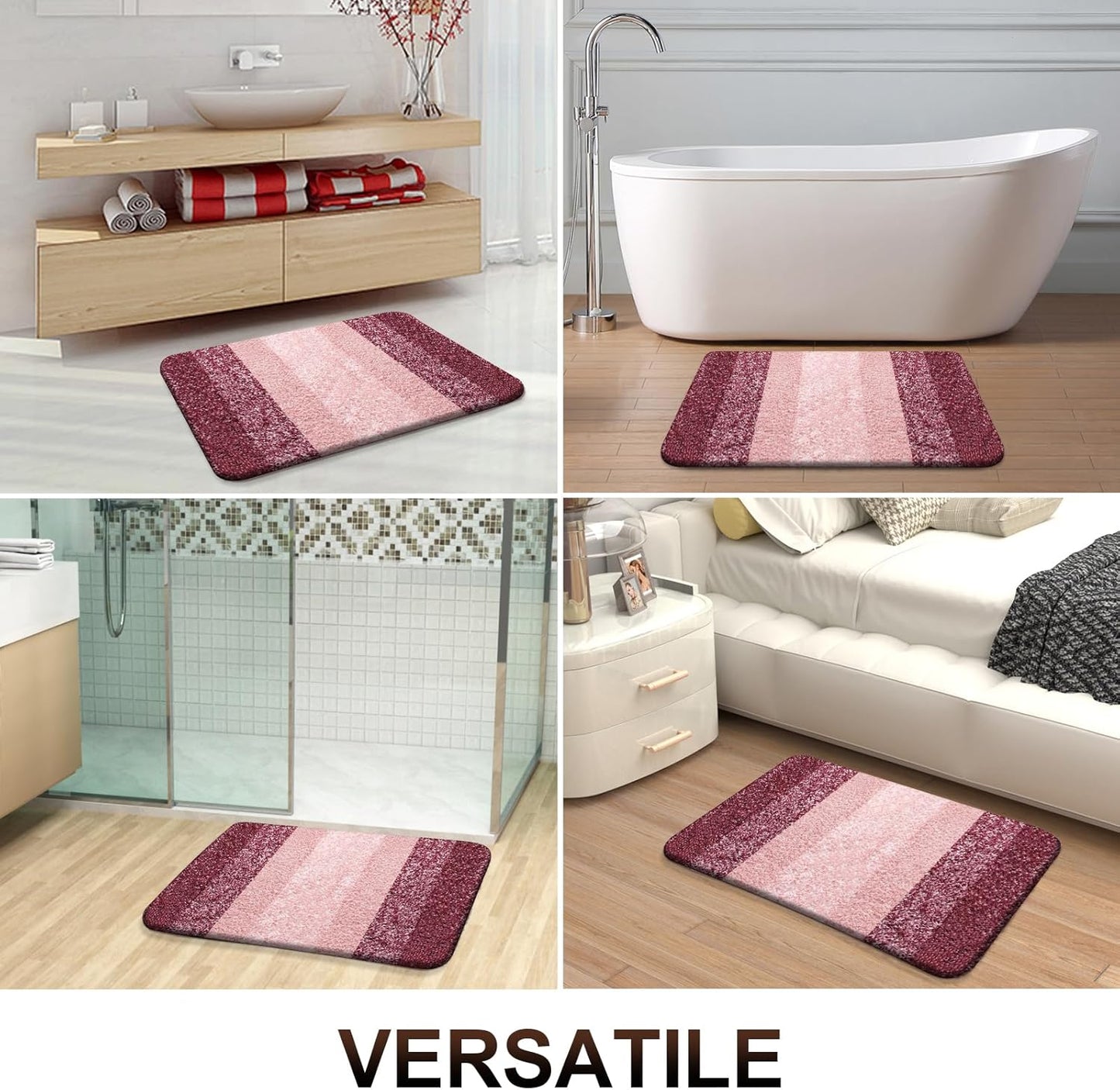 OLANLY Luxury U-Shaped Toilet Rugs - Extra Soft, Absorbent Microfiber Bath Mat, 24x20, Red