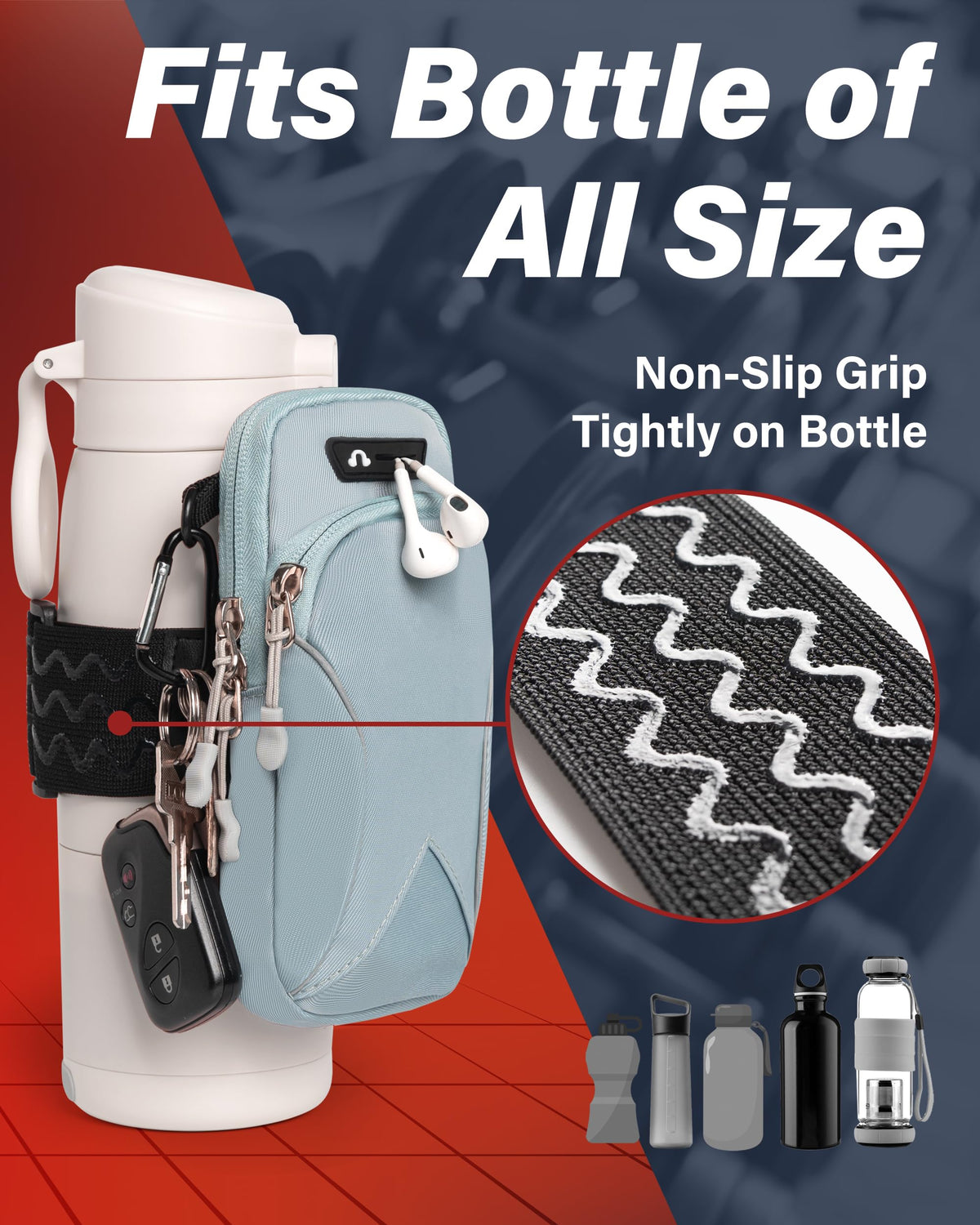 Bottle Pouch Gym Water with Phone Holder & Wallet, Water Bottle Caddy Versatile Sleeve Bag for Running Sports & Daily Use