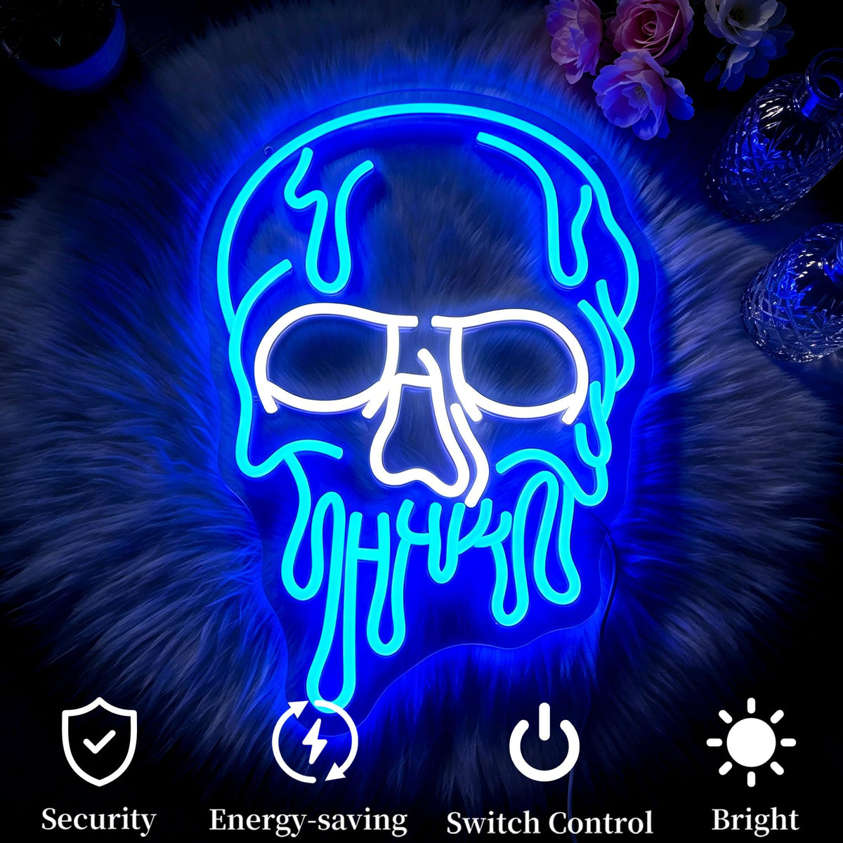 Ebdobgbs Skull Neon Sign for Wall Decor Skeleton Dimmable Led Neon Lights Halloween Light Up Signs for Game Room Gift Decoration USB Powered