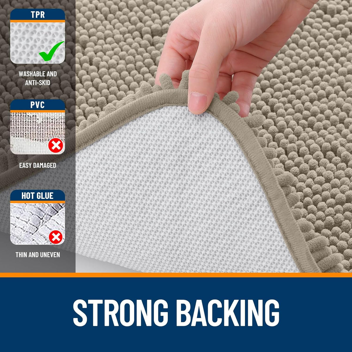 OLANLY Large Bath Rugs - Extra Soft Chenille, Quick Dry & Machine Washable | 70x46 Warm Taupe
