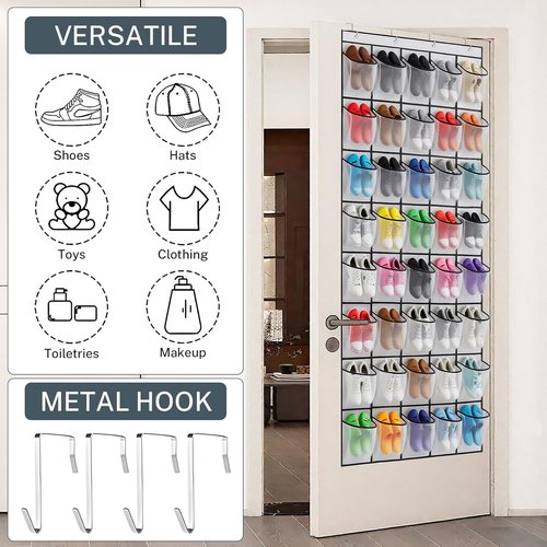 Hualleko Over The Door Shoe Organizer - Large Capacity Mesh Pocket Rack for 20 Pairs (White)