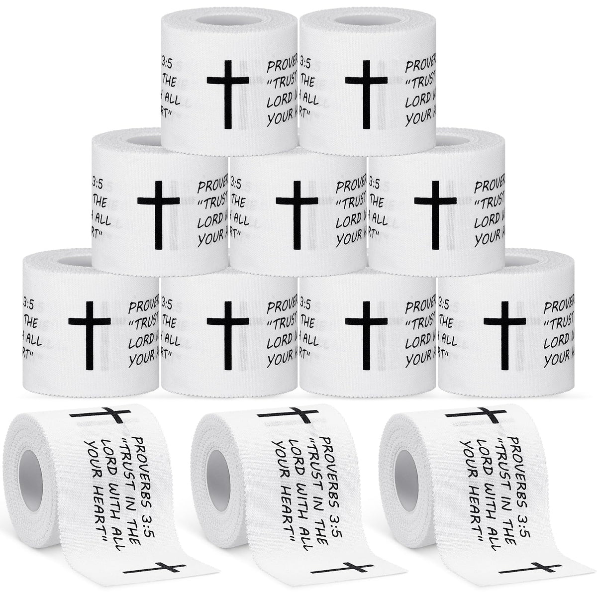 Geiserailie 12 Pcs Christian Cross Athletic Tape Sports Wrist Tape Religious Bible Verses Warp for Soccer Football Athlete Trainers Boxing, Inspirational Christmas Gift for Christian Church