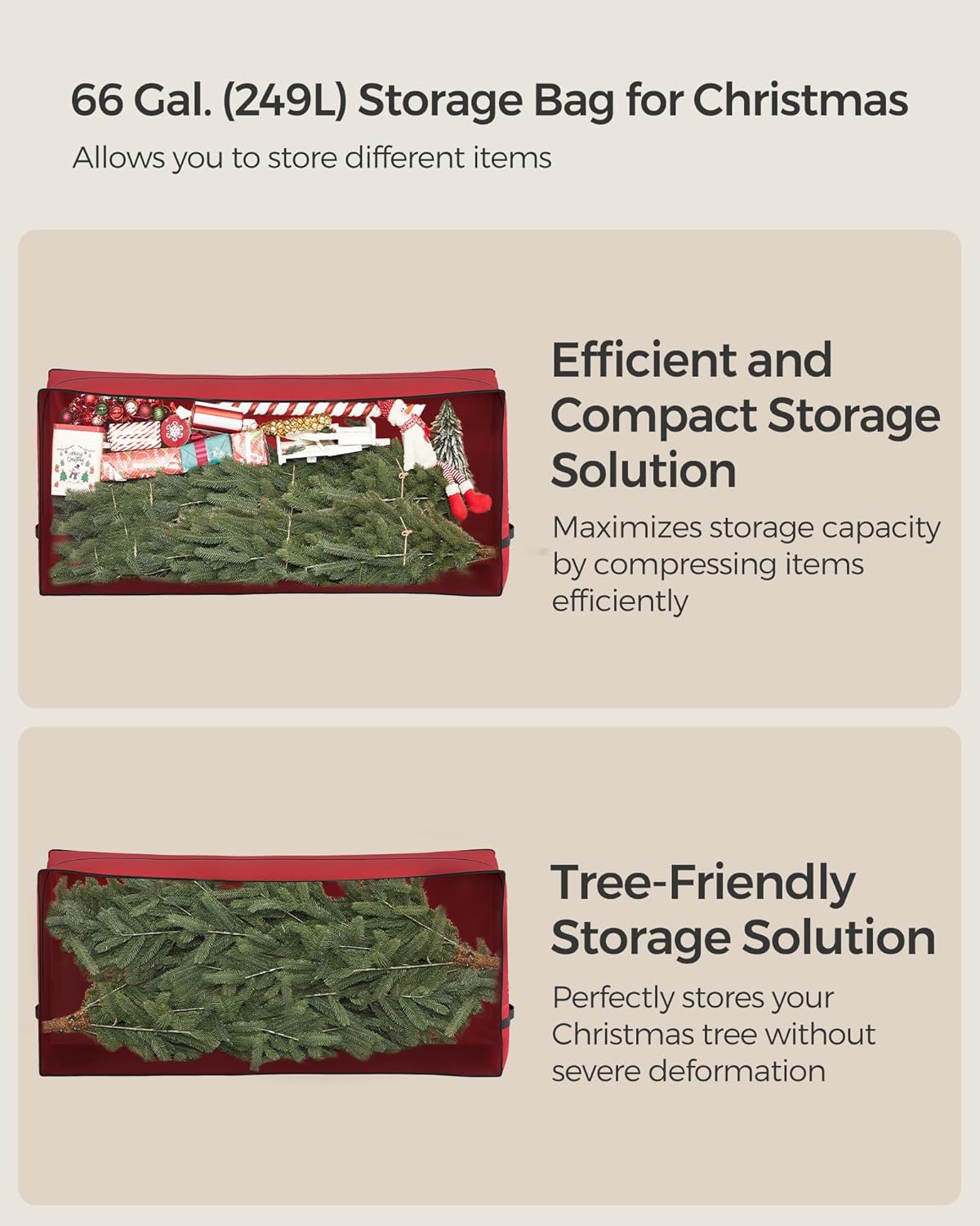SONGMICS Christmas Tree Storage Bag - Rolling Design with Wheels, Adjustable Handles, 7.5 ft Capacity, Cherry Red