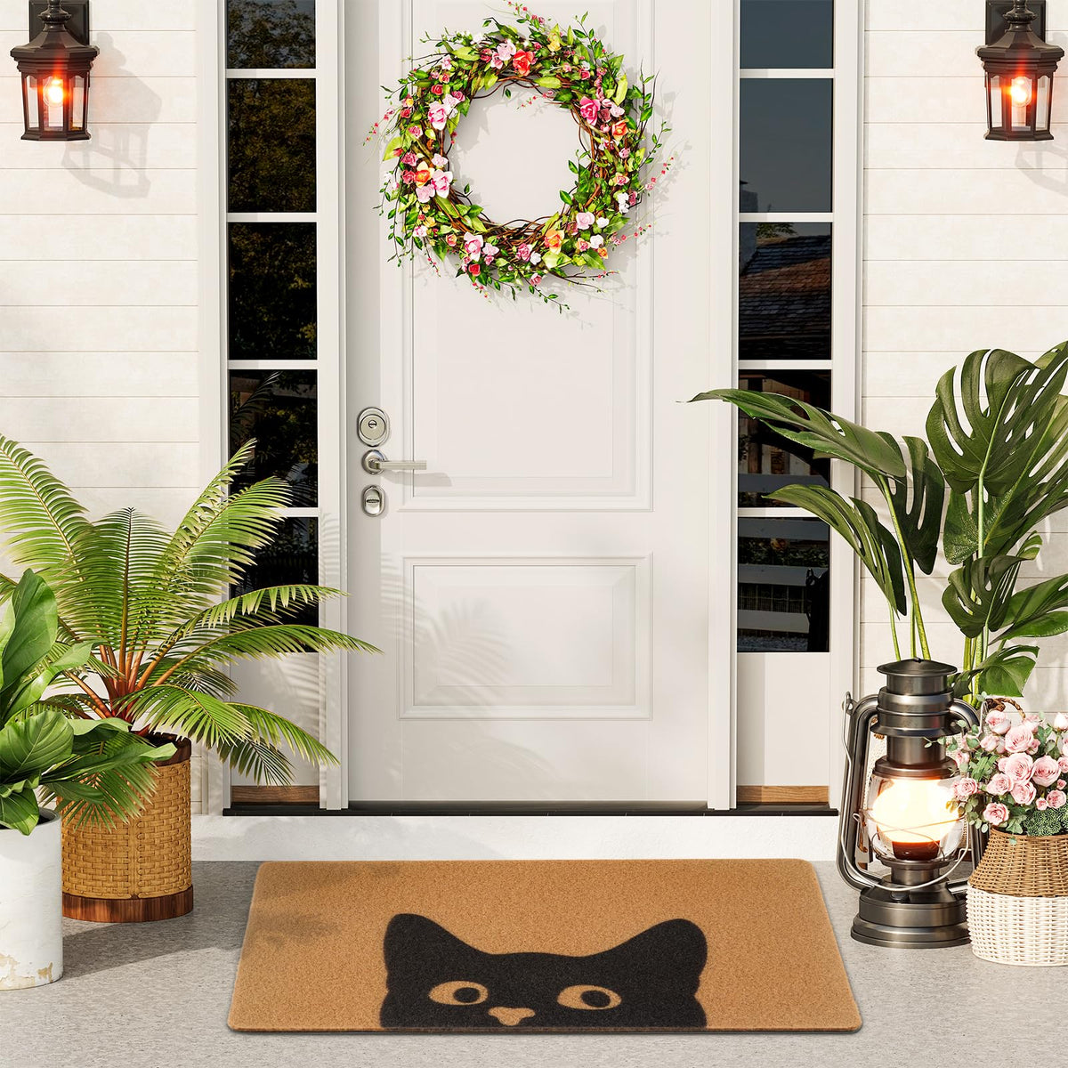 UINI Door Mat Outdoor Indoor Welcome Mats, Cute Cat Front Doormat, Non Slip Durable Entrance Rugs for Front Door, Inside Outside Entry, Porch, Resist Dirt, 17" x 30", Easy to Clean