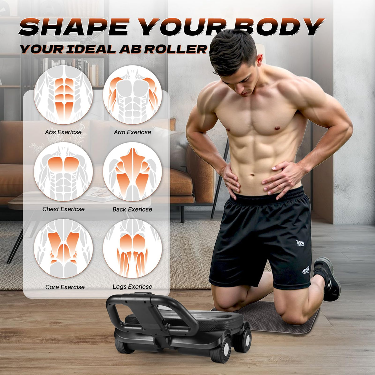 EAST MOUNT Ab Roller Wheel - Ab Roller with Elbow Support for Core Workout Belly Fat Automatic Rebound Abdominal Wheel for Women Men Home Gym Equipment (Black)