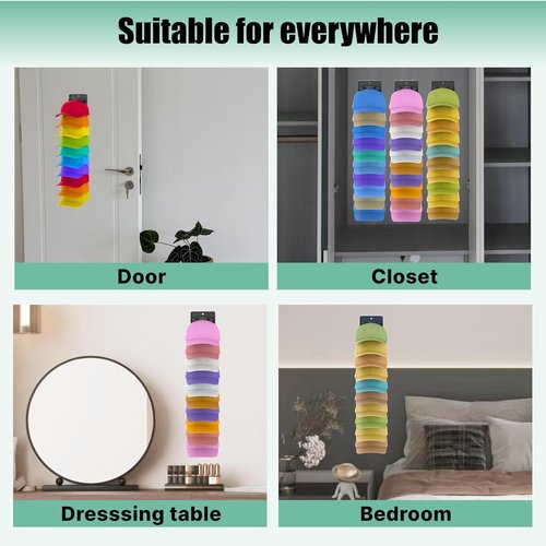 Hat Organizer - Regine Baseball Cap Holder with Built-In Spring Clips | Adjustable Wall Mount Rack for Closet & Door
