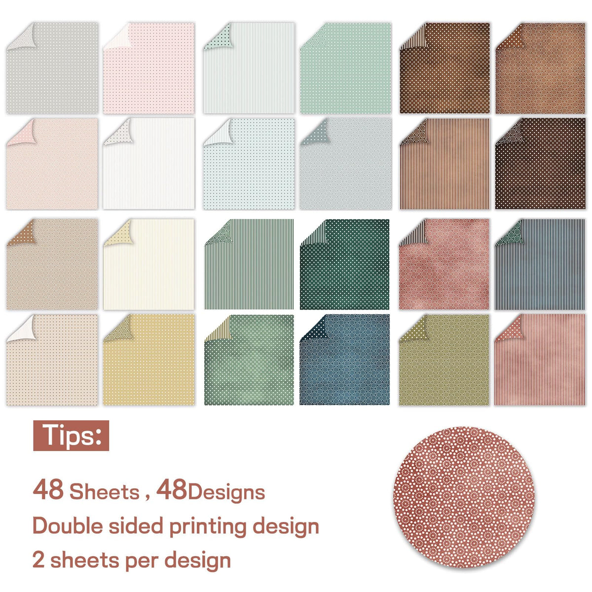 MerwDeeyt 48 Sheets Scrapbook Paper 12x12 In Decorative Craft Paper Packs, Double Sided Background Papers with Polka Dots and Spring Floral Pattern for Scrapbooking Greeting Cards Decor (Boho)