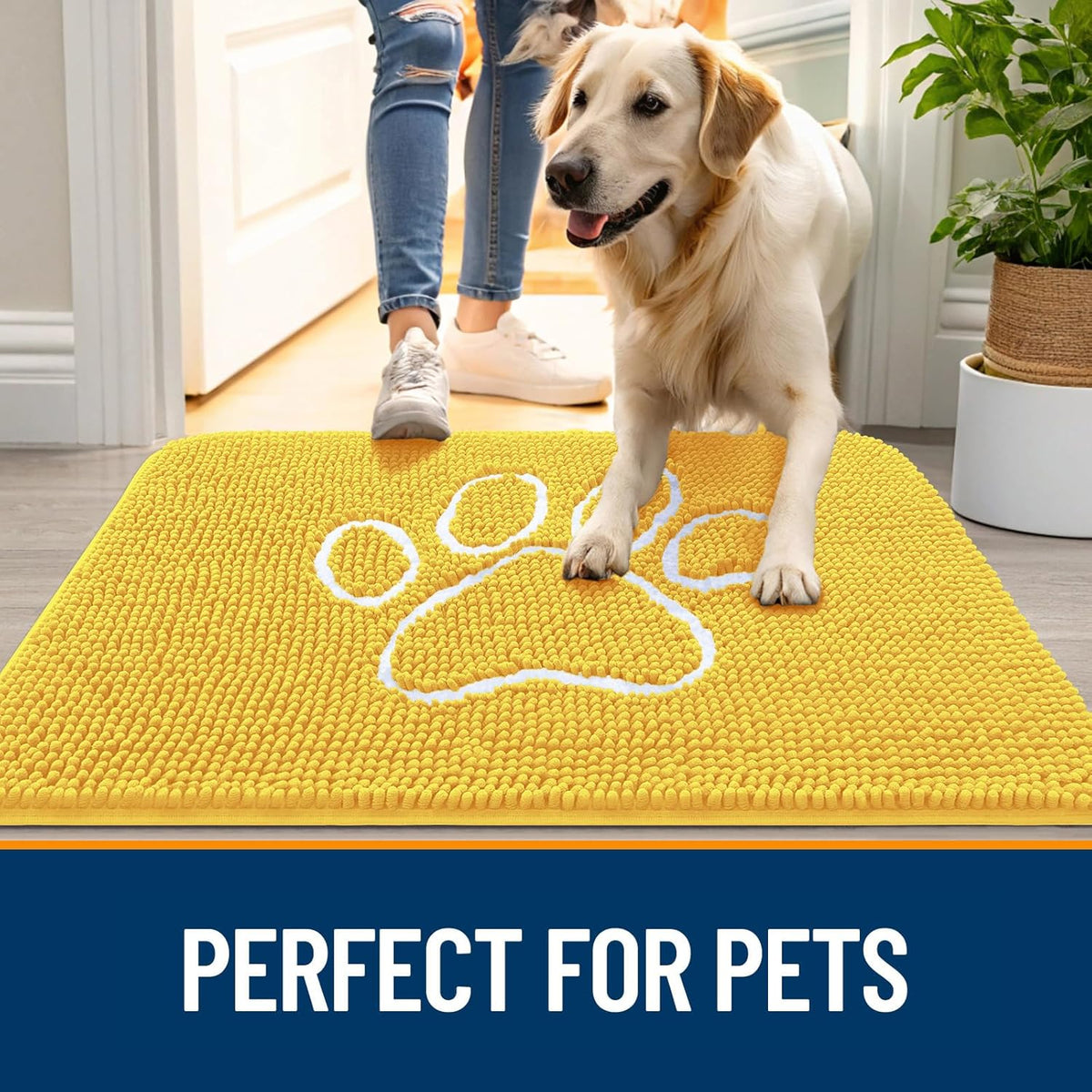 OLANLY Dog Door Mat - Absorbent Non-Slip Muddy Paws Mat | Quick Dry Chenille, 48x30, Yellow