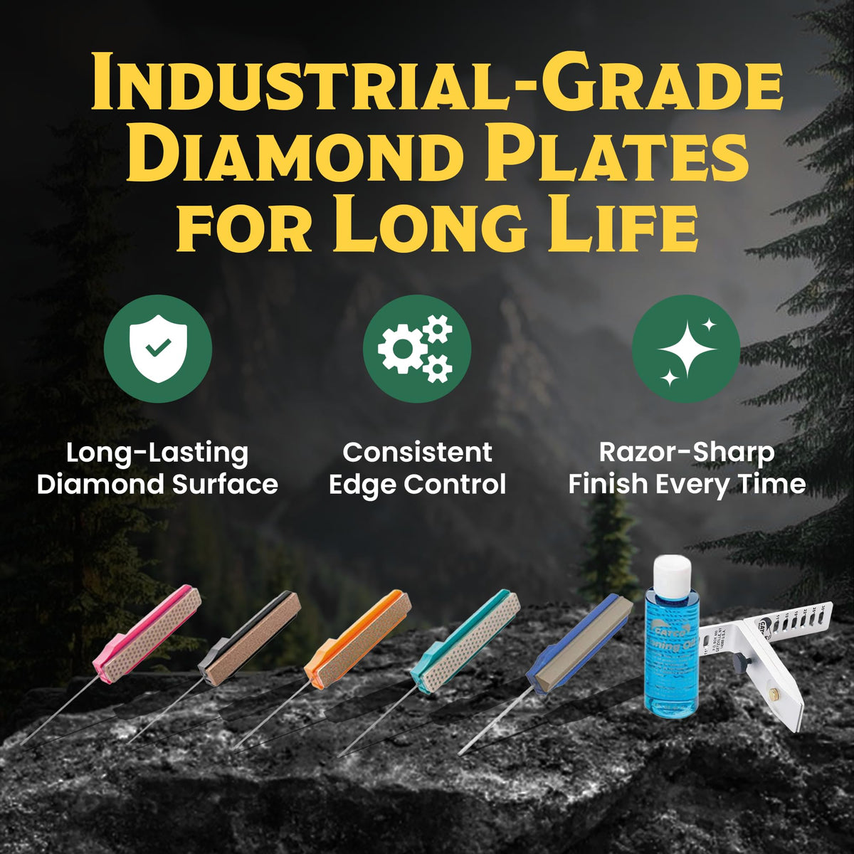 GATCO Ultimate Diamond Knife Sharpening Kit – Professional 5-Stone Guided Sharpener System with Coarse, Medium, Fine & Serrated Hones | Precision Tool w/Oil & Case for Kitchen, Field & Hunting Knives
