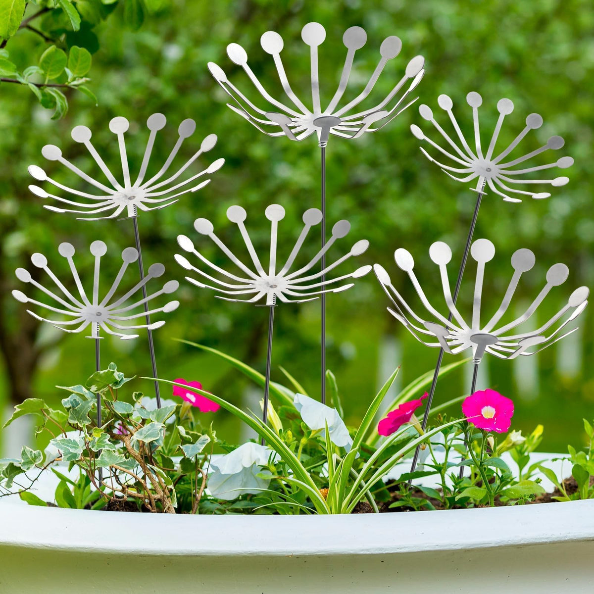 6Pcs Raw Dandelion Creativity Iron Art with Flower Stems Dandelions Garden Stake Metal Flower Pots Lawn Decor for Parents Gift Wedding Outdoor Furniture Home Yard Farm Courtyard Decoration