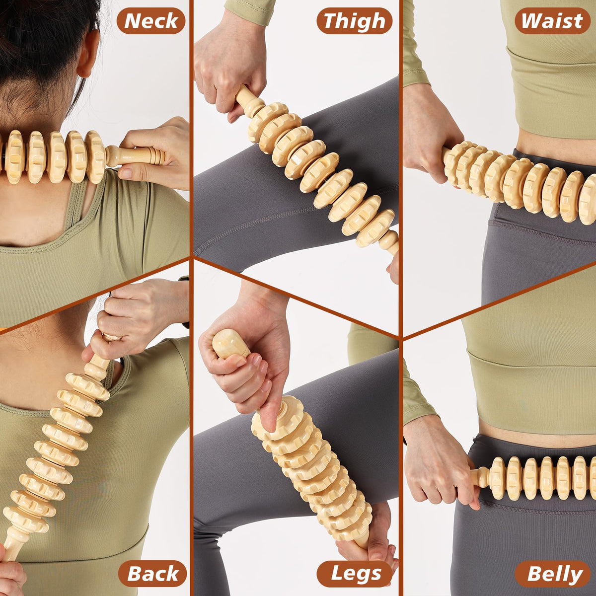 KQXTOKTY Wood Therapy Tools for Body Shaping,8 in 1 Wood Therapy Massage Tools,Wooden Gua Sha Tools,Lymphatic Drainage Massager,Maderoterapia kit,Wooden Massager Roller Rope for Body Shaping, Beige