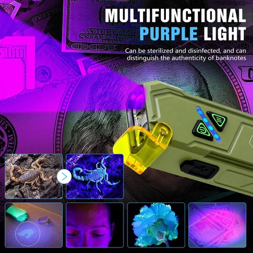 Ciwuzxs EDC Rechargeable Flat Flashlight 1000 Lumens White LED/UV/RGB Ambient Signaling Flashlights, Magnetic Clip on Pocket Light for Outdoors, Emergency, Working (1, Green, Compact)
