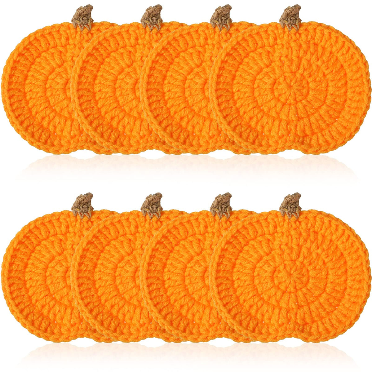 8 Pcs Crochet Pumpkins Coaster Handmade Knitted Drink Coaster Set Autumn Drink Cup Pad Mats Absorbent Bottle Mug Place Mats for Table Protection Fall Halloween Thanksgiving Themed Party Decoration