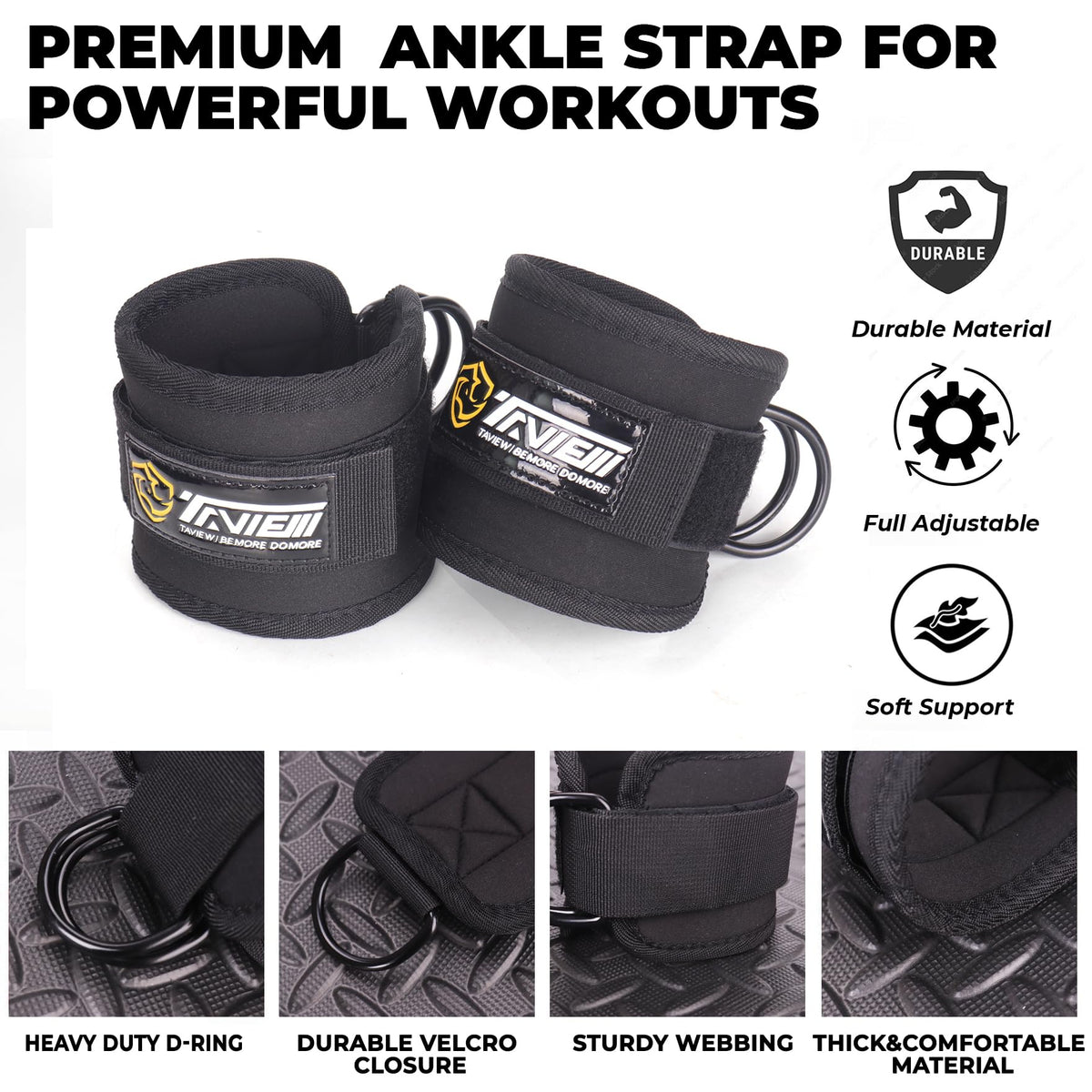 TAVIEW Ankle Straps - Cable Machine Attachment for Gym - Padded Ankle Cuffs for Glute Kickbacks and Leg Workouts