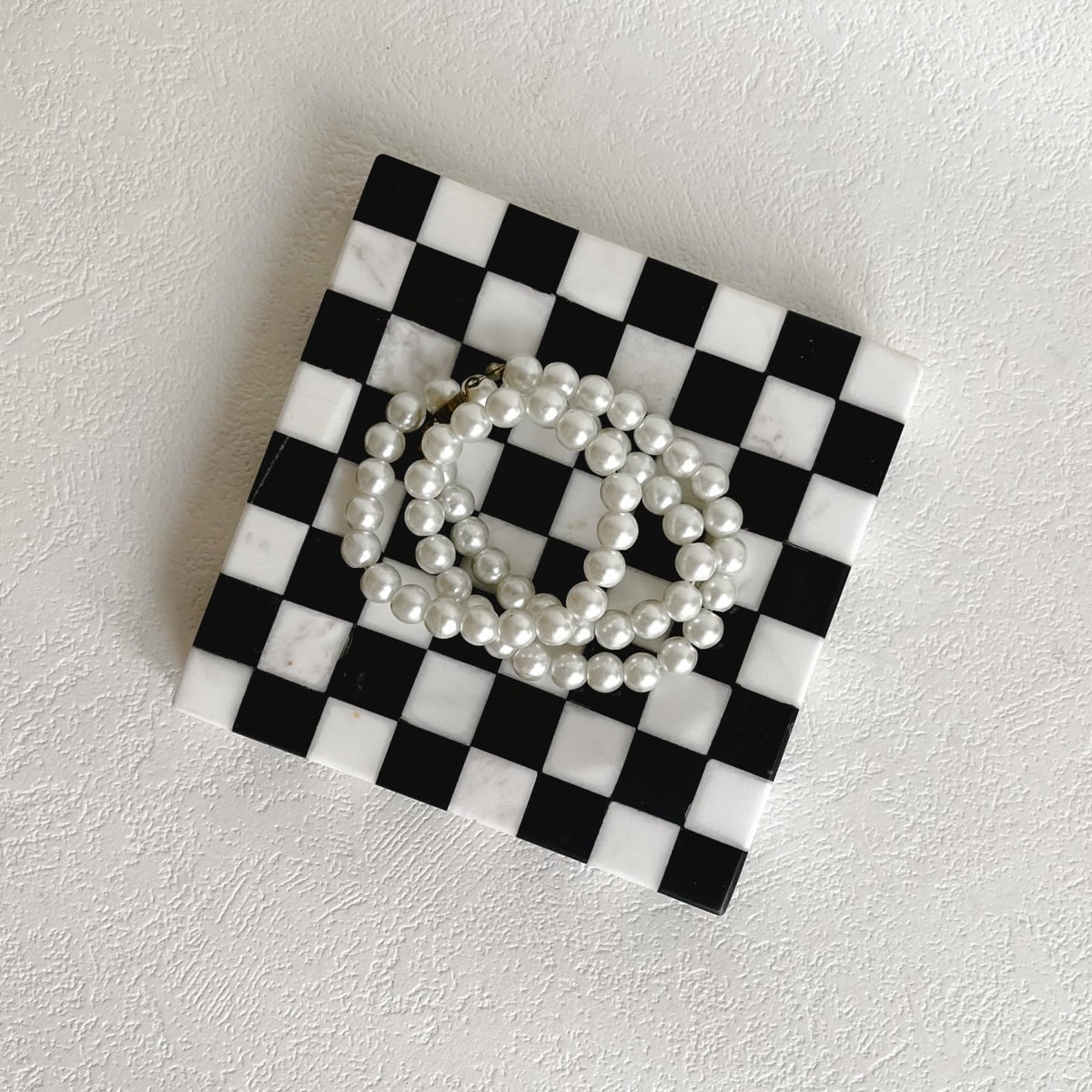 StonePlus Marble Stone Black and White Checkerboard Square Small Splicing Mosaic Tray Jewelry Dish (Black and White)