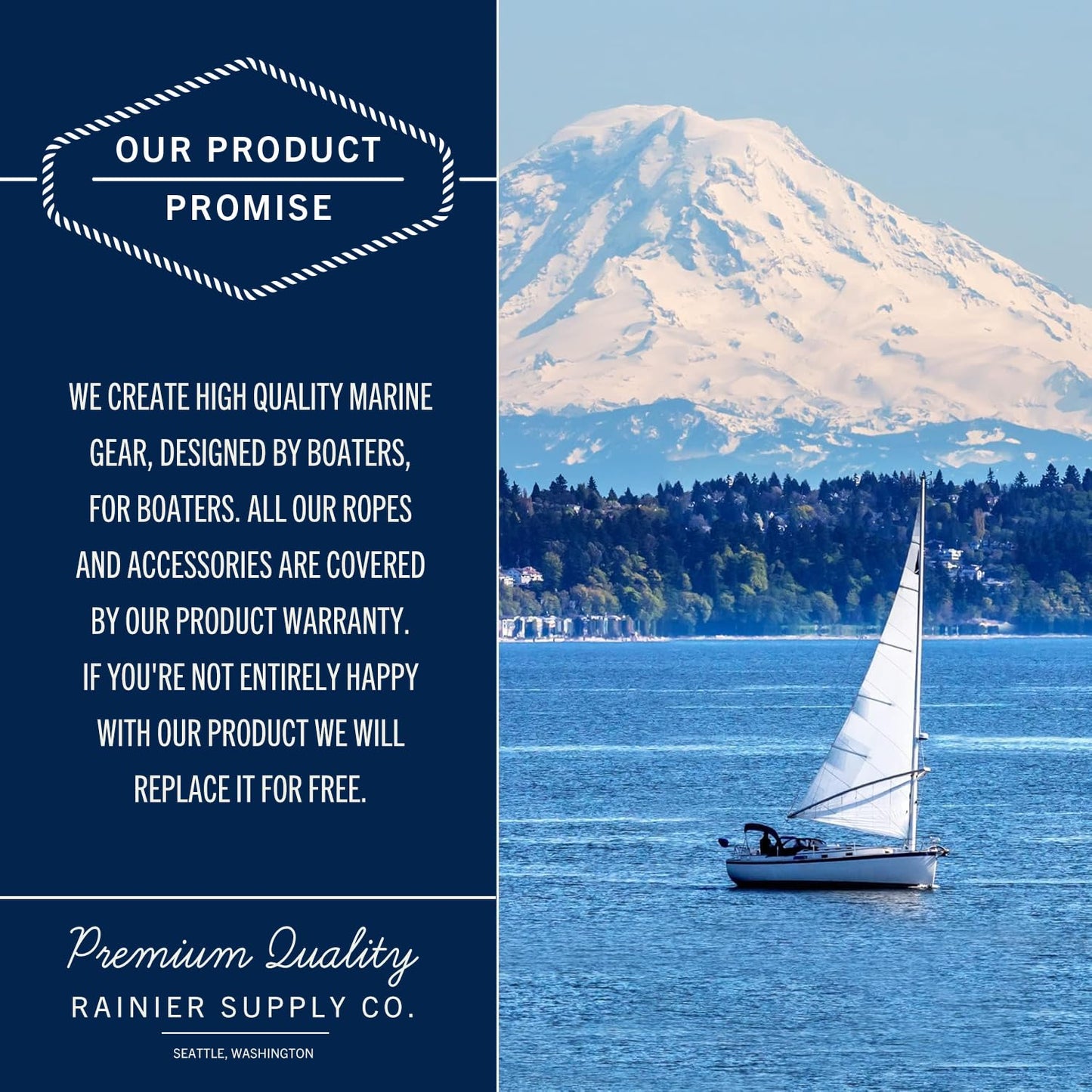 RainierSupplyCo Boat Anchor Rope - Double Braided Marine Rope Anchor Line - 150 ft x 3/8 Inch Nylon Boating Line with 316 Stainless Steel Thimble and Heavy Duty Marine Grade Bow Shackle - Black