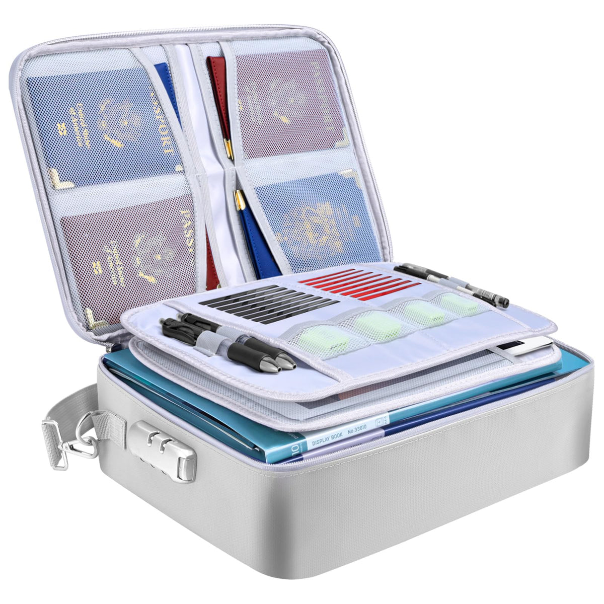 BALEINE Fireproof Document Box with Lock, Portable Fireproof Document Bag Waterproof Fire Proof File Boxes for Documents, File Organizer Box for Important Paperwork (Silver, 15''x11''x4'')