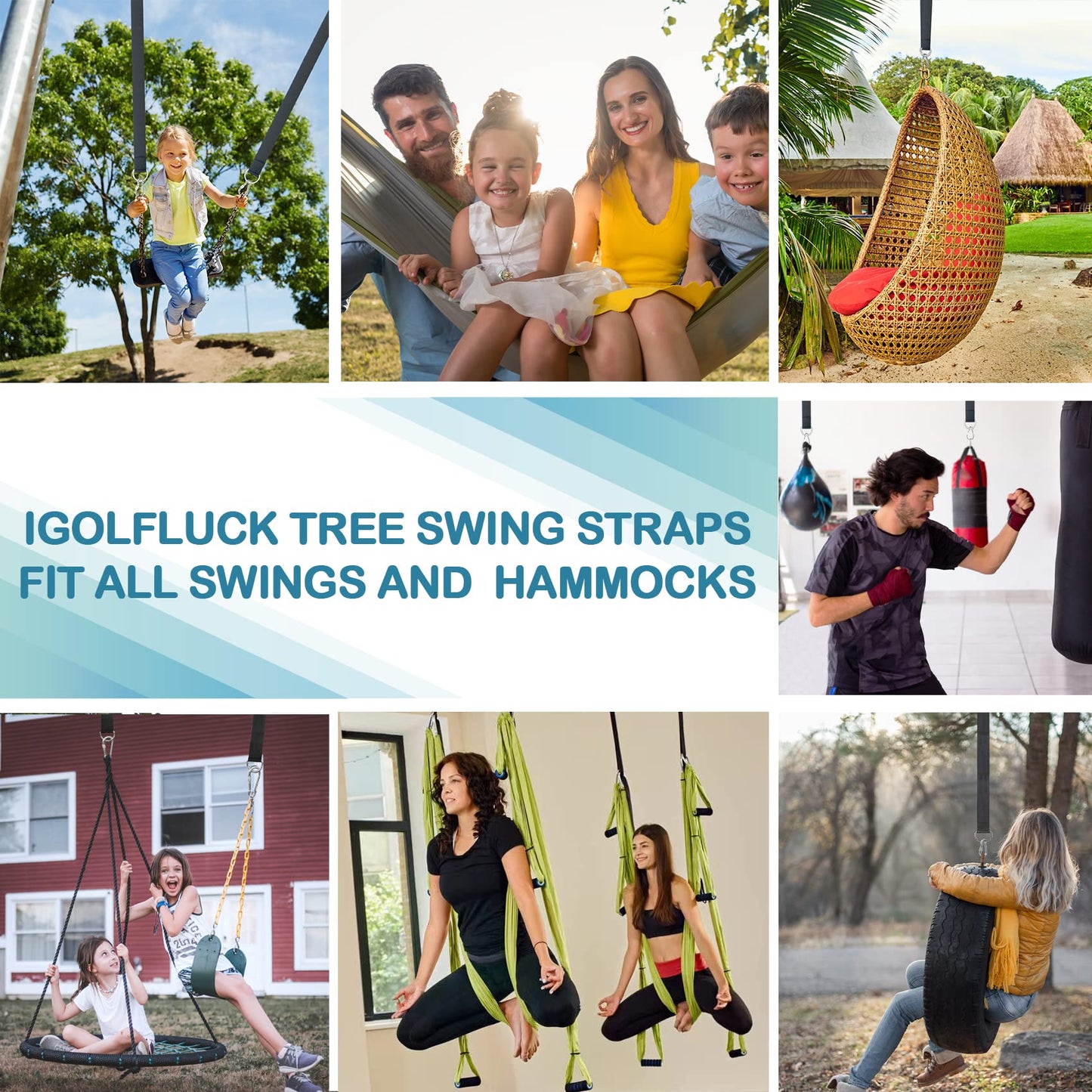 igolfluck Tree Swing Straps Hanging Kit 4FT/8FT/15FT/20FT/25FT, Extra Long Tree Swing Straps Holds 5500 lbs with Lock Carabiners & Tree Protectors, Safer for All Swing & Hammock (8FT)