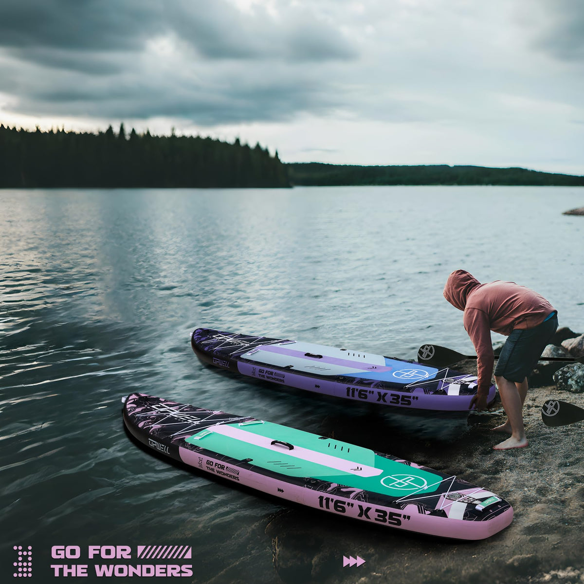 UPWELL 11'6"×35" Extra Wide Inflatable Paddle Board, Stand Up Paddle Board, Sup Paddle Boards for Adults, Mech Pink
