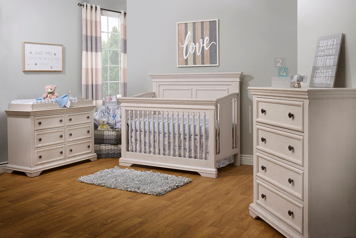 Sorelle Furniture Portofino Crib,Classic 4-In-1 Convertible Crib,Brushed Ivory Crib Made of Wood,Non-Toxic Finish, Wooden Baby Bed,Toddler Bed,Child’s Daybed and Full-Size Bed-Ivory