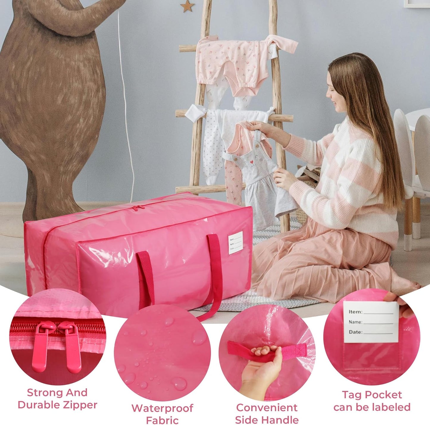 VTSVTS Extra Heavy Duty Large Moving Bags - Comfortable Handles & Strong Zippers | 6 Pack, Pink