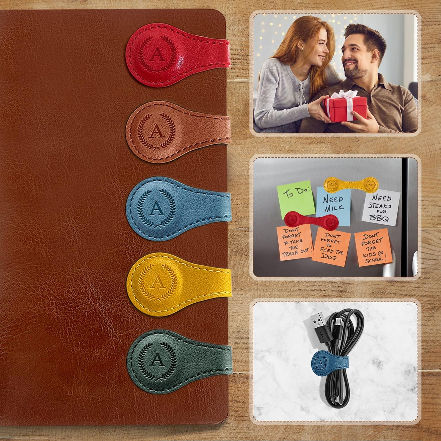 Handmade Personalized Leather Magnetic Bookmark - Custom Initial Letter Design with 26 Alphabet Choices - Durable Bookmark for Readers, Book Lovers, Women & Kids
