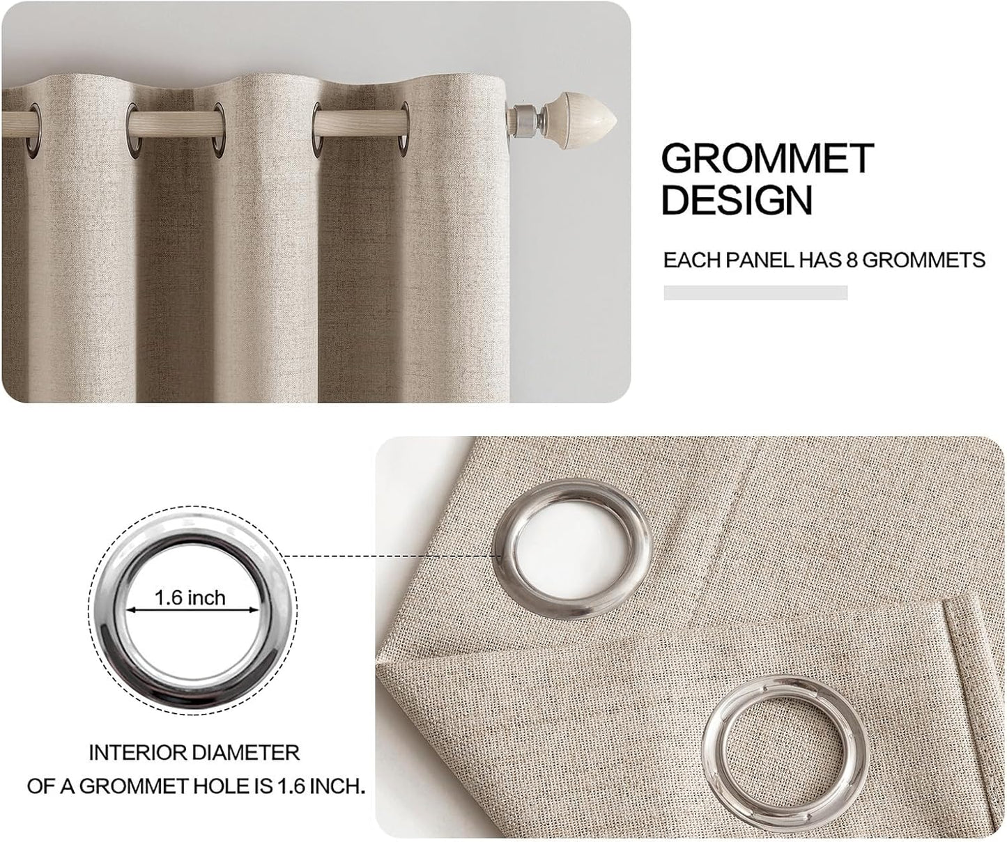 MIULEE 90-Inch Linen Textured Blackout Curtains - Thermal Insulated Taupe Grommet Drapes | Luxury Room Darkening (2 Panels)
