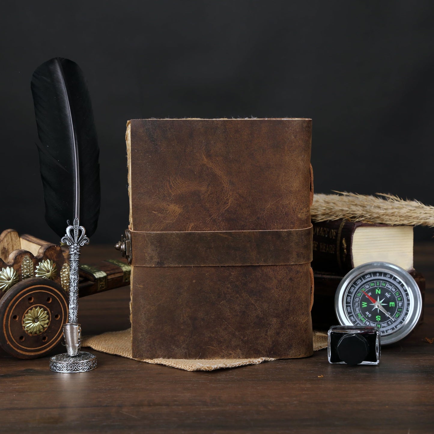 Leather Journal with Deckle Edge Paper 8x6 inch and Vintage Key | Handmade Writing Notebook Diary | Bound Daily Notepad for Men & Women Medium, Sketch/Writing pad for Artists