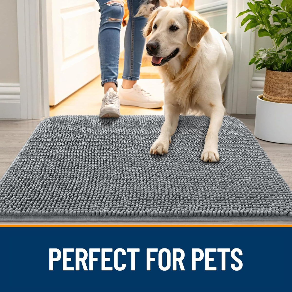 OLANLY Dog Door Mat Bundle - 5 Pieces in Grey | 4 Doormats (30x20) + 1 Extra Mat (30x20)