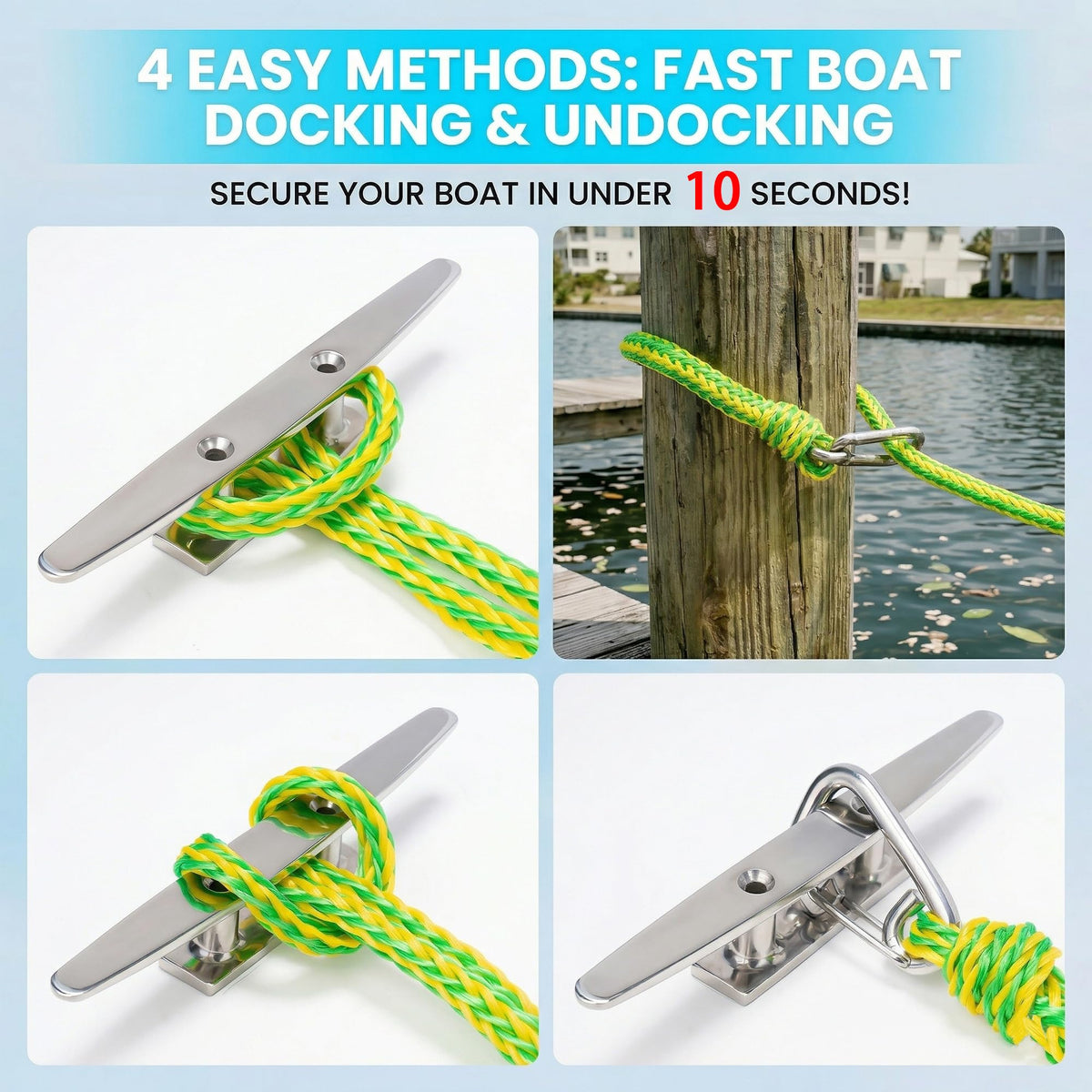 Obcursco Bungee Dock Lines for Boat, Docking Rope with 316 Stainless Steel Clips, Accessories for Jet Ski, PWC, SeaDoo, Pontoon, Center Console, Sets of Two(4ft & 6ft) (Green/Yellow)