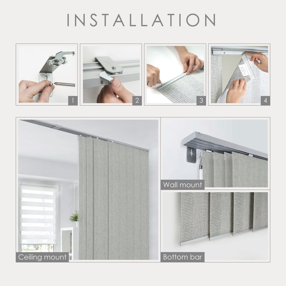 GoDear Design Adjustable Sliding Panel Track Room Dividers 45.8"- 86" W x 96" H, Extendable Vertical Blinds for Sliding Glass Doors Windows Wall Partitions, Trimmable Fabric Panel Curtains, Serenity