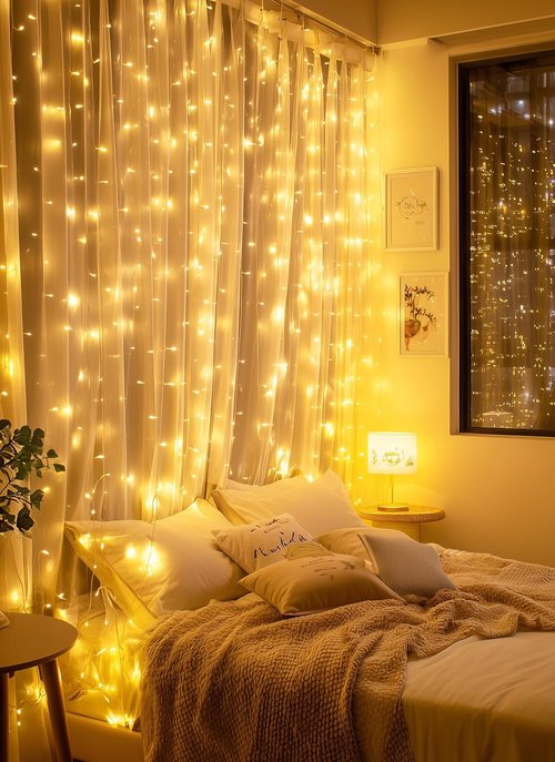 Brightown 300 LED Fairy Curtain Lights - 9.8ft x 9.8ft, USB Plug, 8 Lighting Modes | Warm White 2 Pack for Indoor/Outdoor Decor