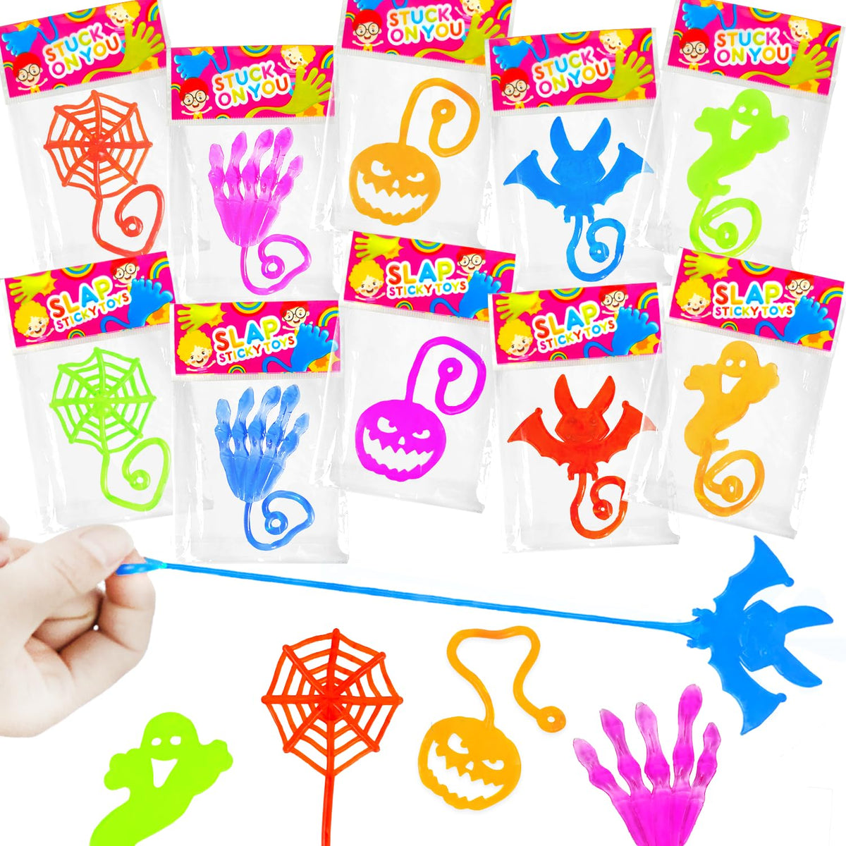 Halloween Toys Gifts Bulk for Kids 100PCS, Sticky Hands Treats Non Candy Party Favors for Toddlers, Bulk Halloween Birthday Basket Goody Bag Stuffer Fillers Classroom Prizes Giveaways Handouts Ideas