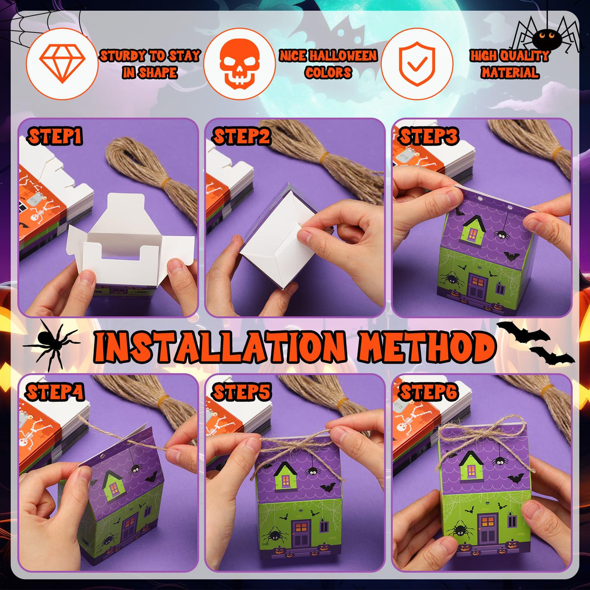 Zhanmai 48 Pcs Halloween Candy Treat Boxes Castle House Mini Halloween Party Favor Box Small Paperboard Gift Container for Holiday Party Treat Cookie Goodie Snack Gift Packaging