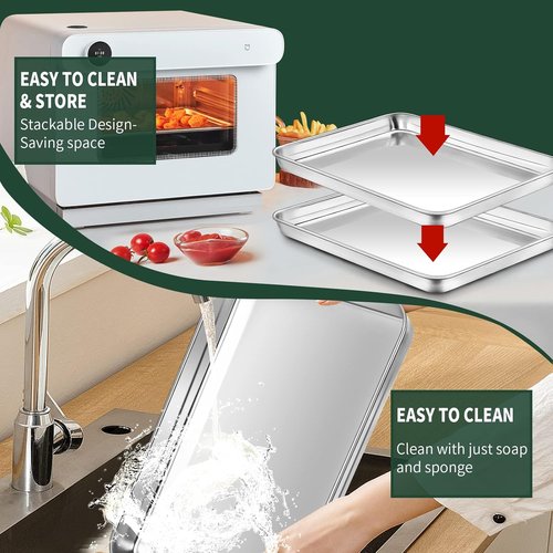 CEKEE Stainless Steel Jelly Roll Pan Set - 2 Baking Pans & 2 Cooling Racks, Nonstick & Rust Proof, 15.94 x 12 x 1 Inch