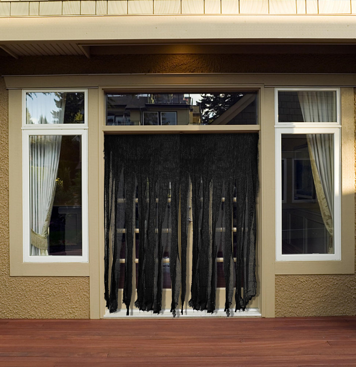Sfcddtlg 2 Pcs Halloween Black Doorway Curtain- 85 x 59 Inch Extra Large Creepy Door Curtain Decorations- Scary Spooky Cloth for Halloween Party Haunted House Decoration