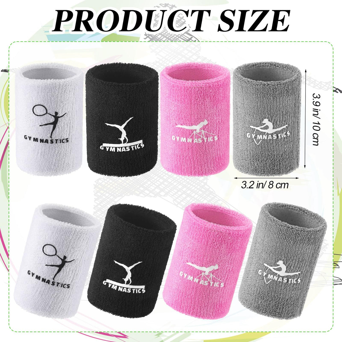 Blosssound 4 Pairs 3.9 Inch Gymnastics Sports Wristbands for Kids Wrist Sweatbands Polyester Cotton Wrist Bands Sweat Band for Gym (Pink, Gray, Black, White)