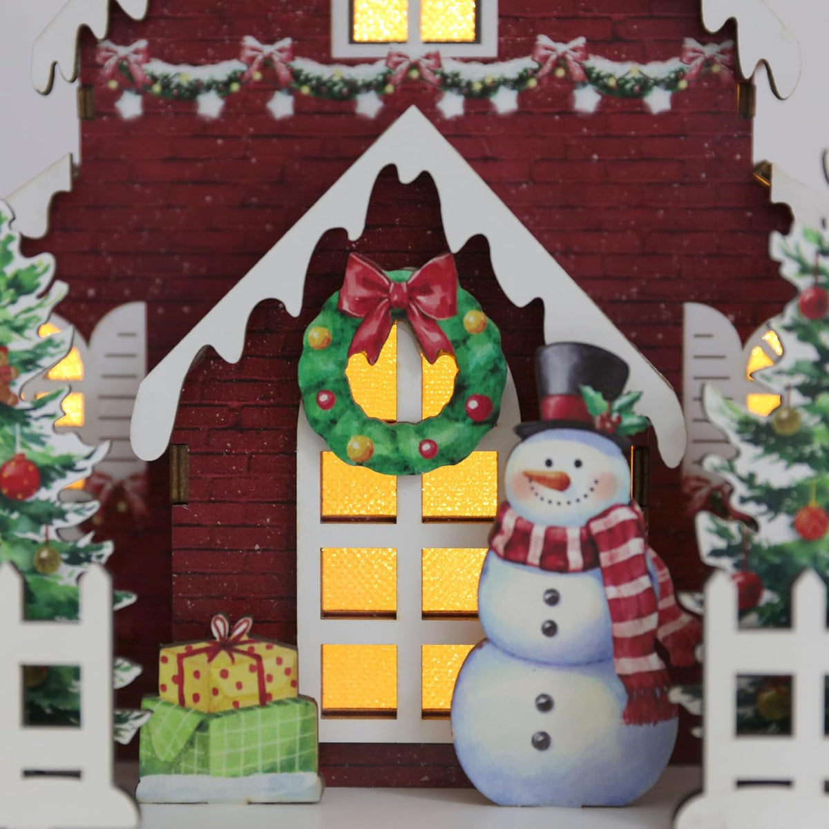 Skiennix Wooden Lighted Christmas Church Decor - 11.8" LED Village Chapel with Bell Tower | Battery Operated Rustic Tabletop Centerpiece for Holiday Home Decor